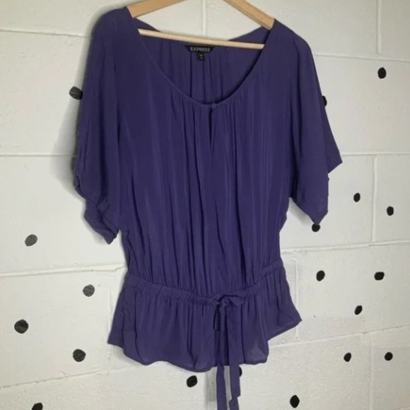 Purple Peplum Blouse with Tie Waist - Picture 1 of 3